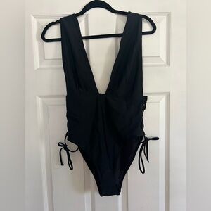 FOREVER 21 Plunging Tie Up One Piece Swimsuit